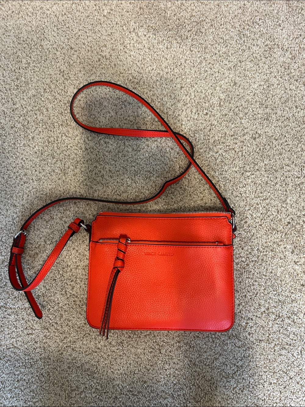 Vince Camuto coach Pebbled Leather Crossbody Bag in Orange Red